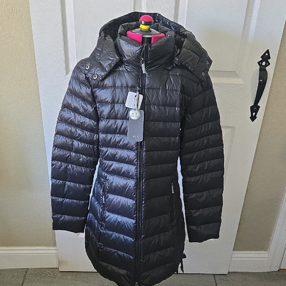 Armani Exchange Black Puffer Jacket Lightweight Quilted Design - Picture 1 of 7